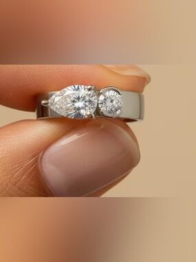 Modern Pear Cut Statement Ring – Platinum Plated – Size 6 Unique Design